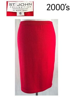 St. John Collection By Marie Gray Santana Knit Red Skirt Size 10